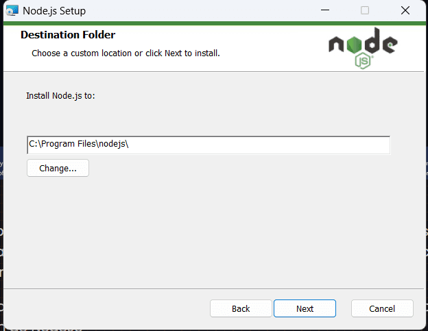 ruta local de instalacion para node.js